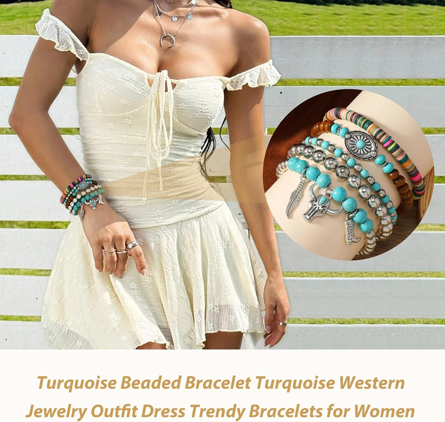 Western Bracelets for Women Turquoise Beaded Bracelet Turquoise Western Jewelry Outfit Dress Trendy Bracelets for Women 2025
