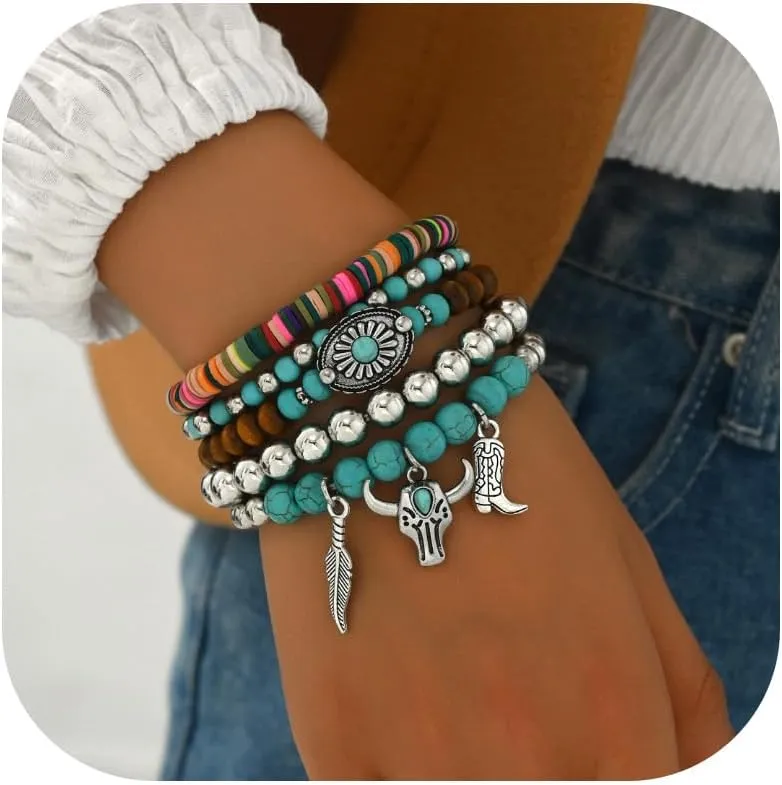 Western Bracelets for Women Turquoise Beaded Bracelet Turquoise Western Jewelry Outfit Dress Trendy Bracelets for Women 2025