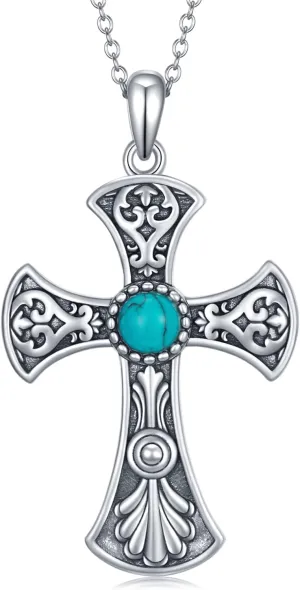 Western Turquoise Necklace 925 Sterling Silver Turquoise Cross/Dragonfly/Cow Tap/Butterfly/Hummingbird/Snake/Horseshoe Pendant Necklaces Turquoise Jewelry Gifts for Women Men