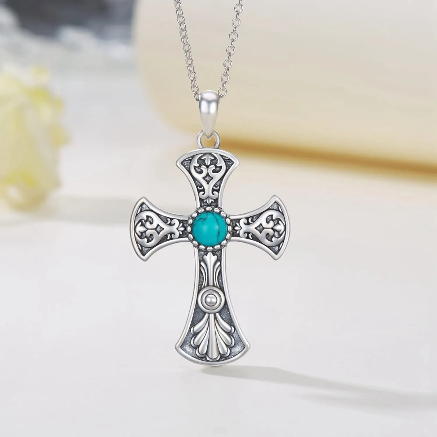 Western Turquoise Necklace 925 Sterling Silver Turquoise Cross/Dragonfly/Cow Tap/Butterfly/Hummingbird/Snake/Horseshoe Pendant Necklaces Turquoise Jewelry Gifts for Women Men