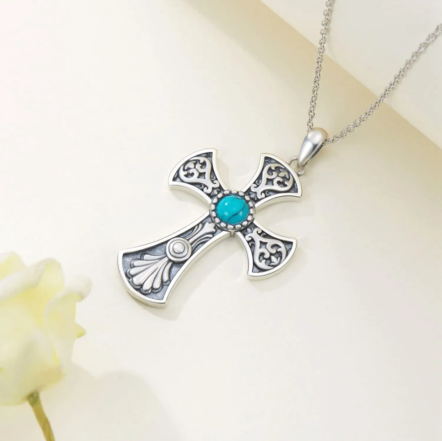 Western Turquoise Necklace 925 Sterling Silver Turquoise Cross/Dragonfly/Cow Tap/Butterfly/Hummingbird/Snake/Horseshoe Pendant Necklaces Turquoise Jewelry Gifts for Women Men