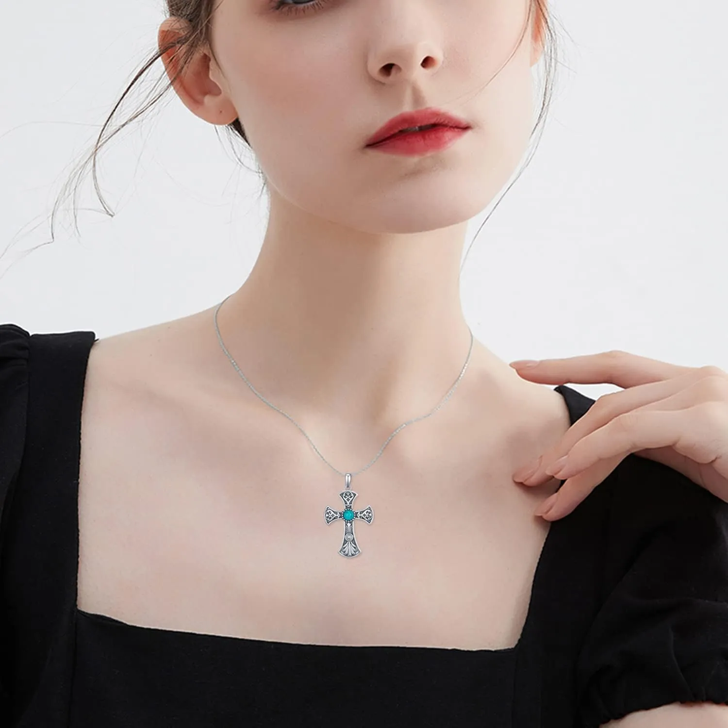 Western Turquoise Necklace 925 Sterling Silver Turquoise Cross/Dragonfly/Cow Tap/Butterfly/Hummingbird/Snake/Horseshoe Pendant Necklaces Turquoise Jewelry Gifts for Women Men