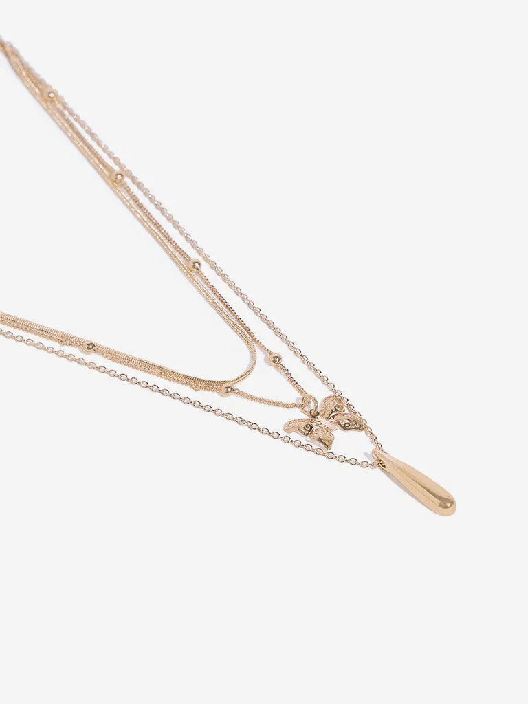 Westside Accessories Gold Heart and Butterfly Embellished Necklace - Pack of 2