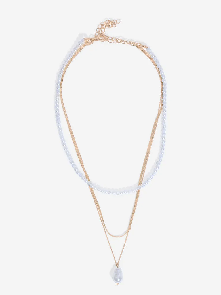 Westside Accessories Gold Pearl and Snake Chain Necklace - Pack of 2