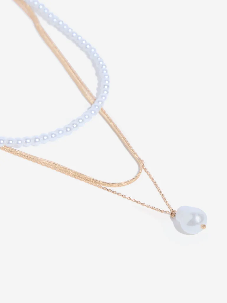 Westside Accessories Gold Pearl and Snake Chain Necklace - Pack of 2