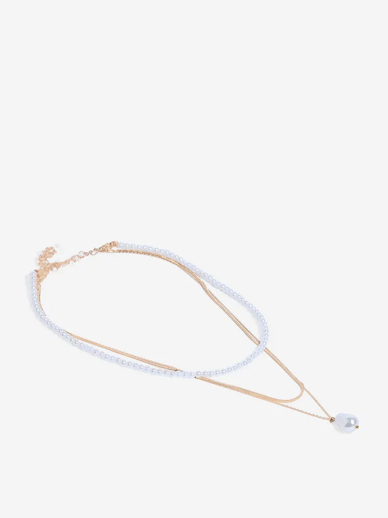 Westside Accessories Gold Pearl and Snake Chain Necklace - Pack of 2