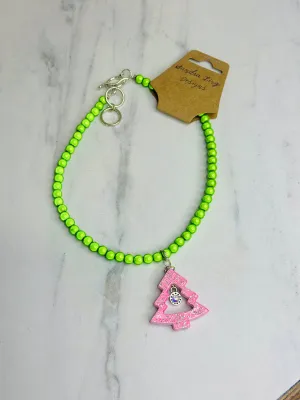 Whimsical Christmas Tree Pendant Necklace - Lime