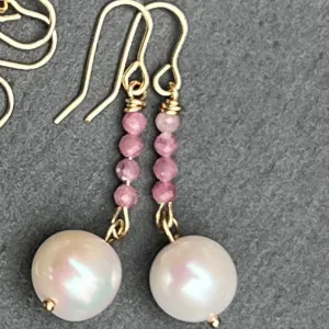 White Baroque Pearl & Ruby Earrings