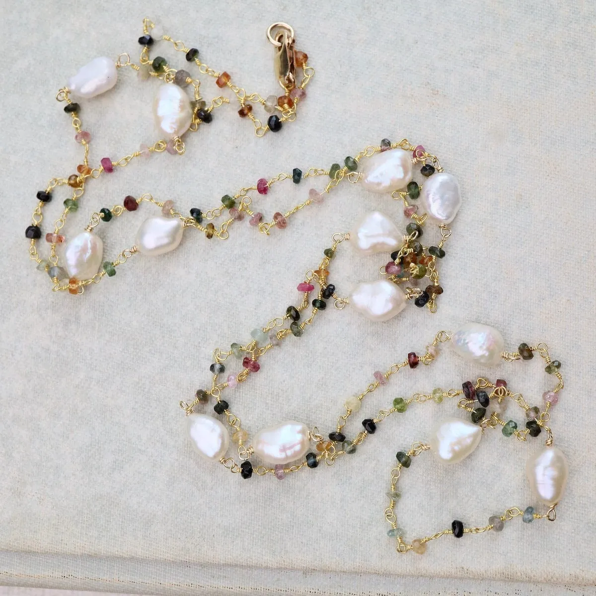 White Pearl &  Tourmaline Necklace