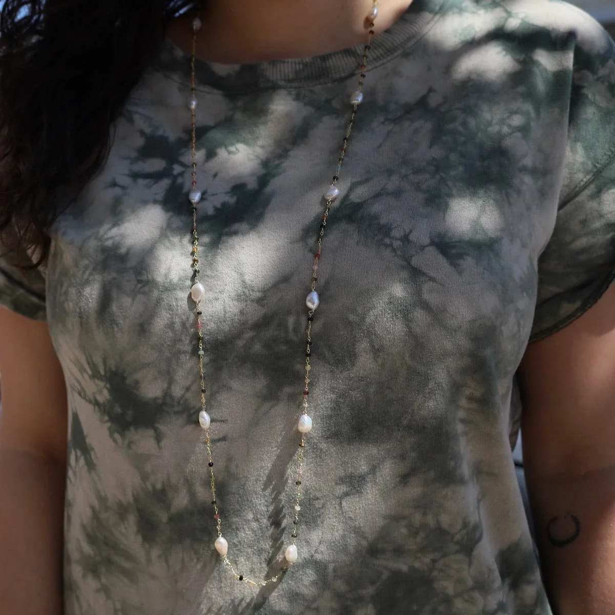 White Pearl &  Tourmaline Necklace