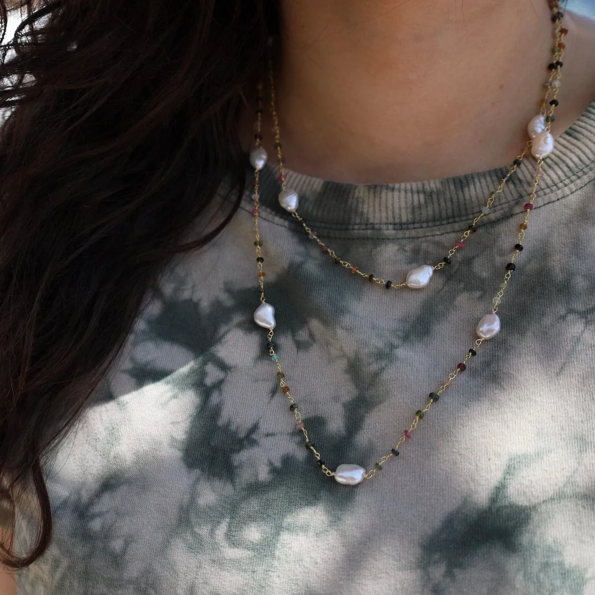 White Pearl &  Tourmaline Necklace