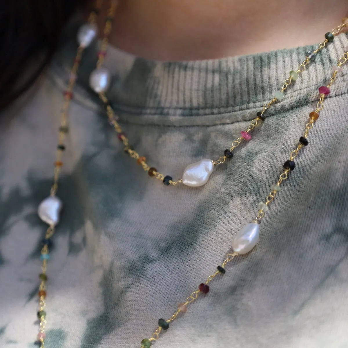 White Pearl &  Tourmaline Necklace