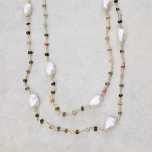 White Pearl &  Tourmaline Necklace