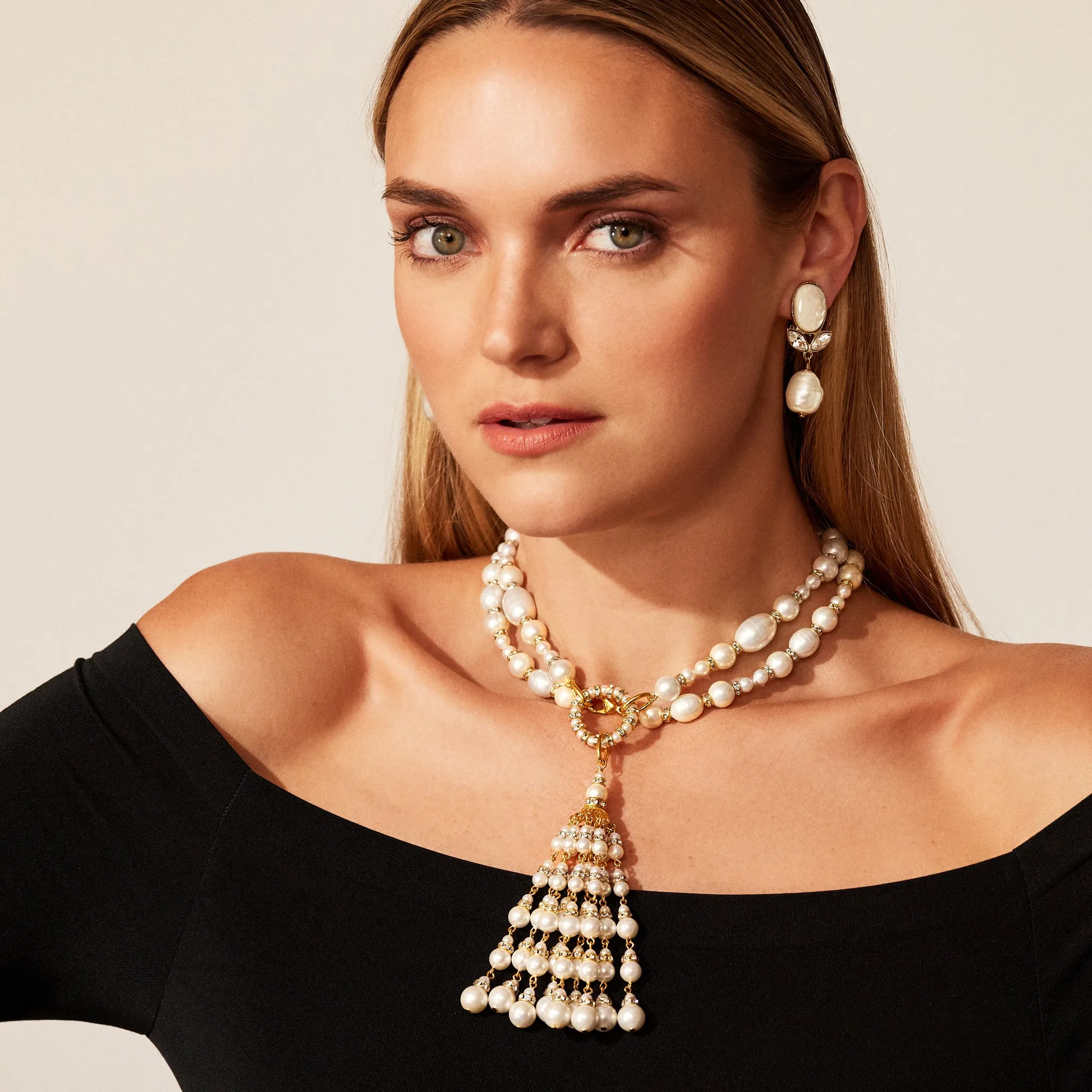 White Pearl Tassel Necklace