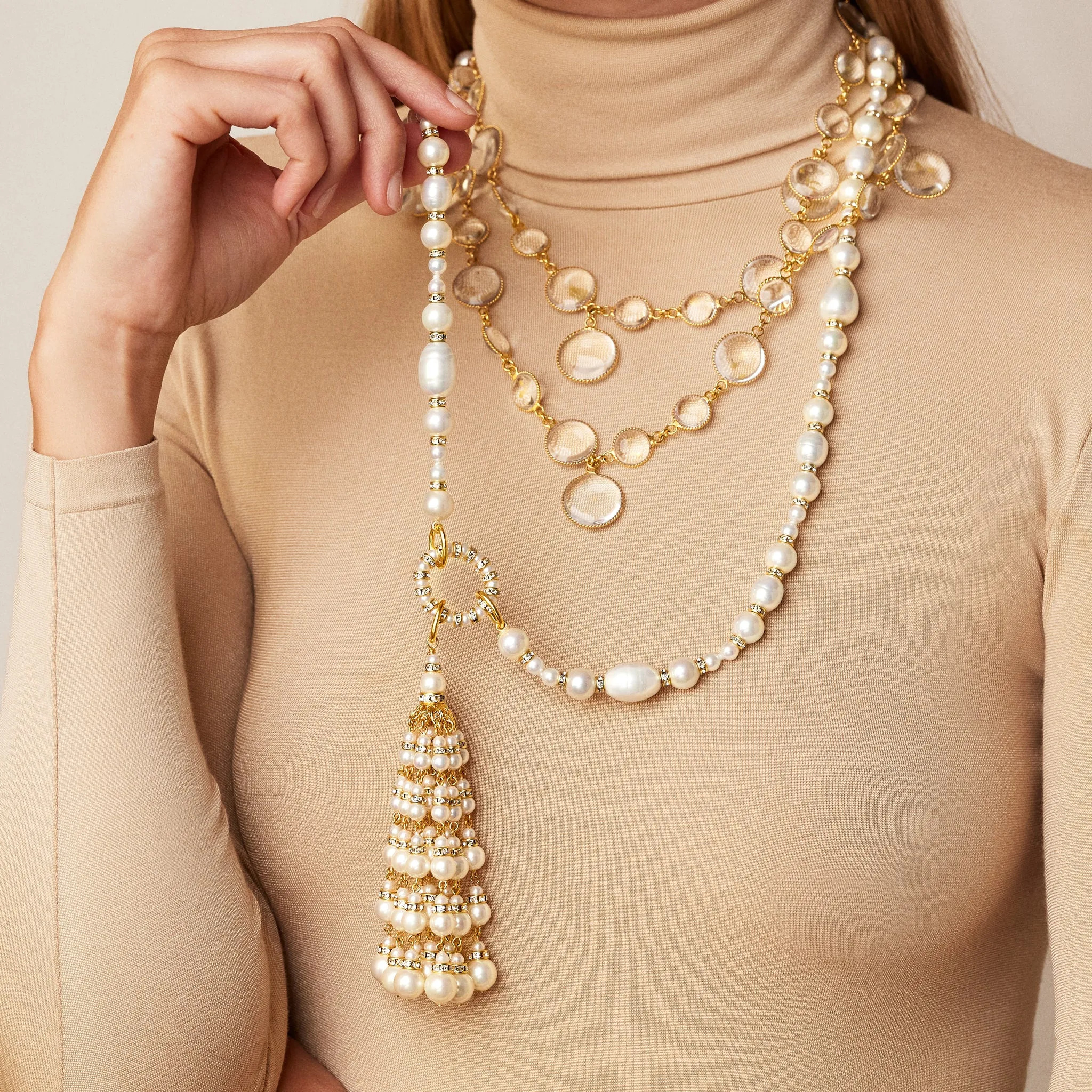 White Pearl Tassel Necklace