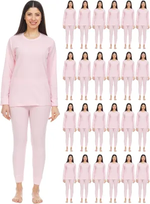 Wholesale Bulk 2pc Thermal Sets for Woman, Base Layer Long Johns Underwear, Top & Bottom, Cotton, Solid Colors