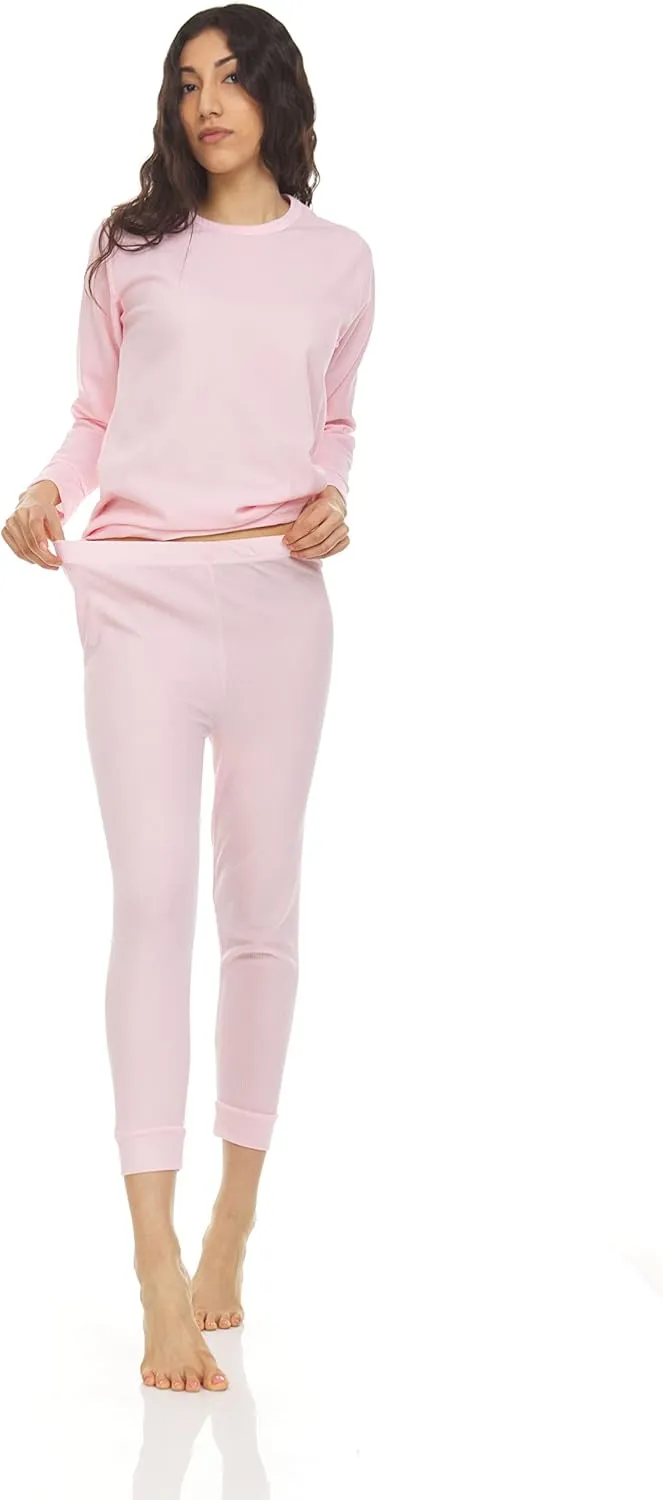 Wholesale Bulk 2pc Thermal Sets for Woman, Base Layer Long Johns Underwear, Top & Bottom, Cotton, Solid Colors