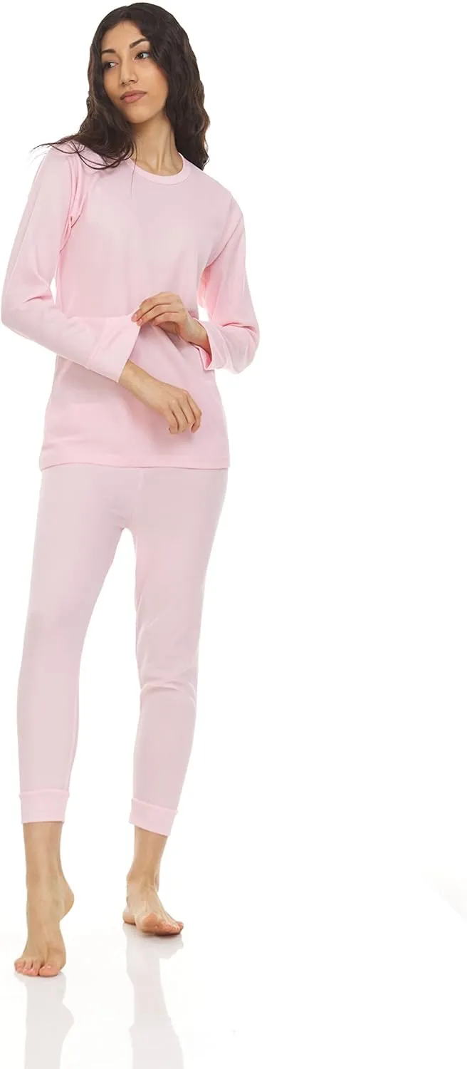 Wholesale Bulk 2pc Thermal Sets for Woman, Base Layer Long Johns Underwear, Top & Bottom, Cotton, Solid Colors