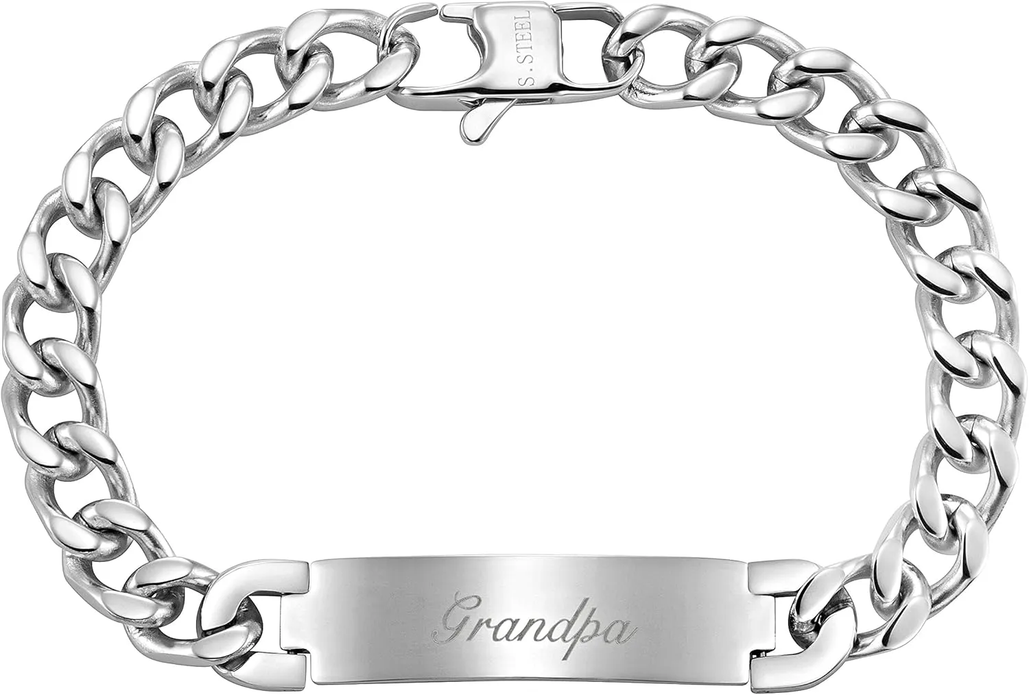 Willis Judd Men's Grandpa Stainless Steel ID Curb Link Bracelet Engraved Love You Grandpa