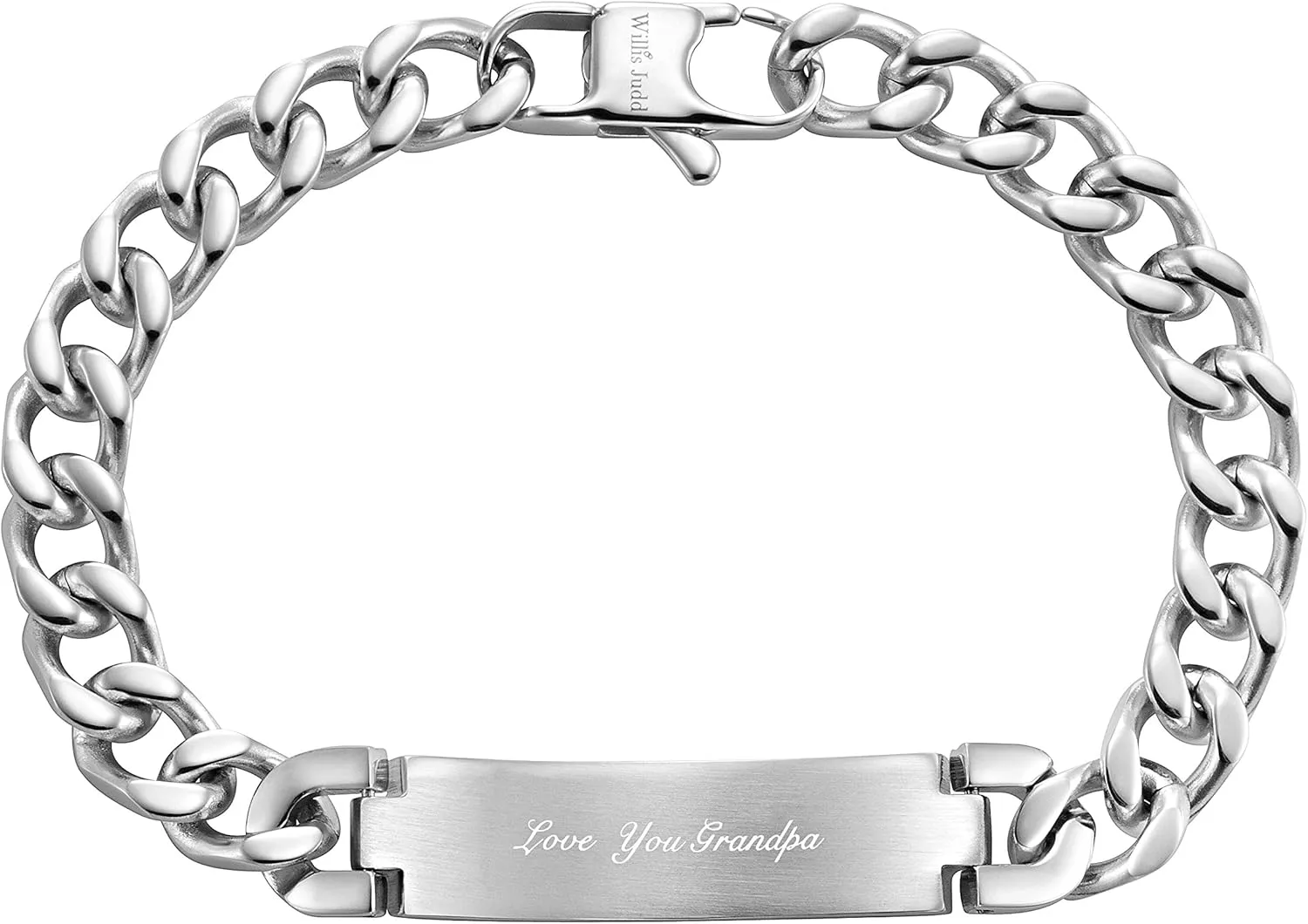 Willis Judd Men's Grandpa Stainless Steel ID Curb Link Bracelet Engraved Love You Grandpa