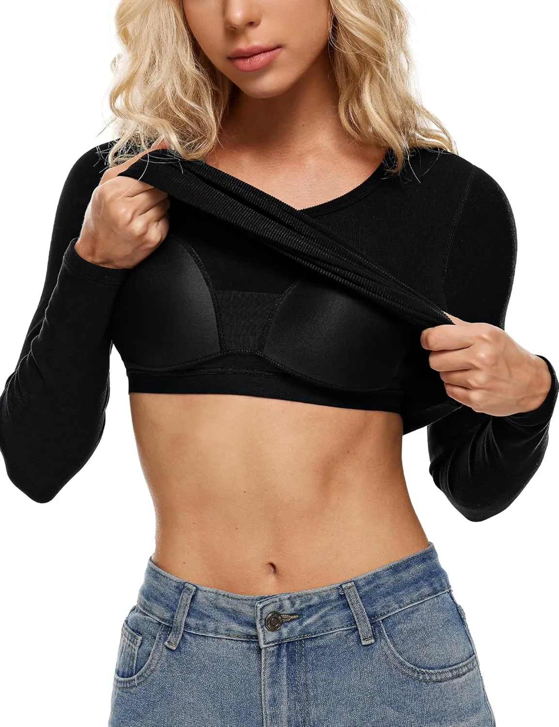 Wingslove Women's Long Sleeve Shirts Thermal Tops V Neck Built in Bra Cold Weather Fit Warm Base Layer Outfits