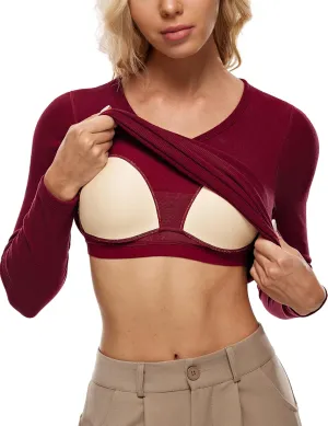 Wingslove Women's Long Sleeve Shirts Thermal Tops V Neck Built in Bra Cold Weather Fit Warm Base Layer Outfits