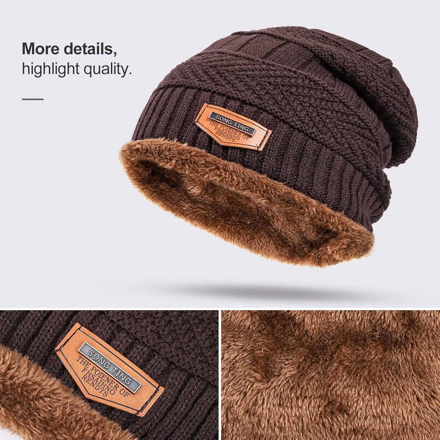 Winter Beanie Hat Scarf Set, Fleece Lined Warm Hat Neck Warmer, Thick Skull Cap Knit Beanie for Men Women