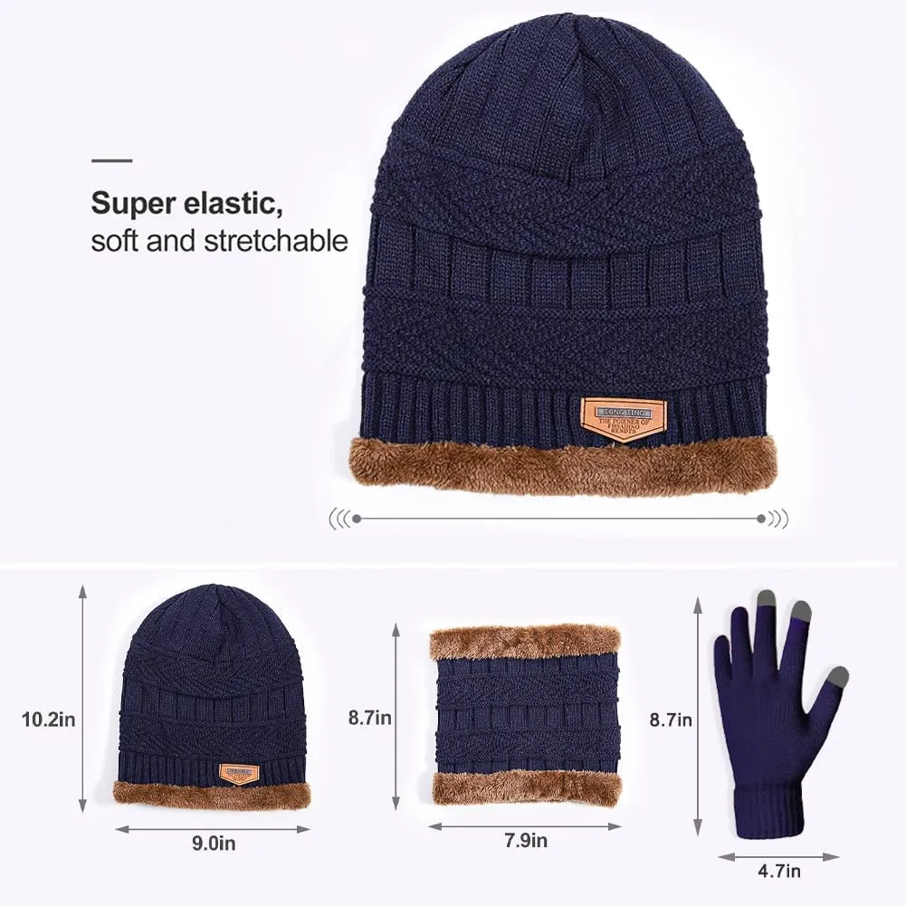 Winter Beanie Hat Scarf Set,Fleece Lined Warm Hat Neck Warmer,Thick Skull Cap Knit Beanie for Men Women