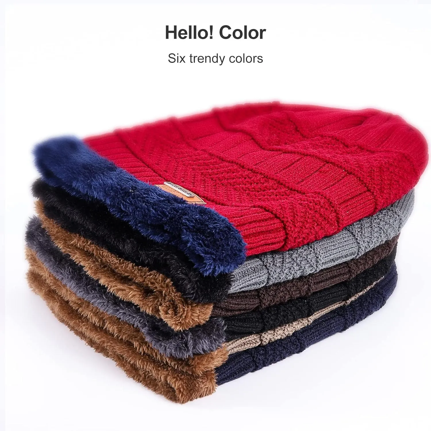 Winter Beanie Hat Scarf Set,Fleece Lined Warm Hat Neck Warmer,Thick Skull Cap Knit Beanie for Men Women