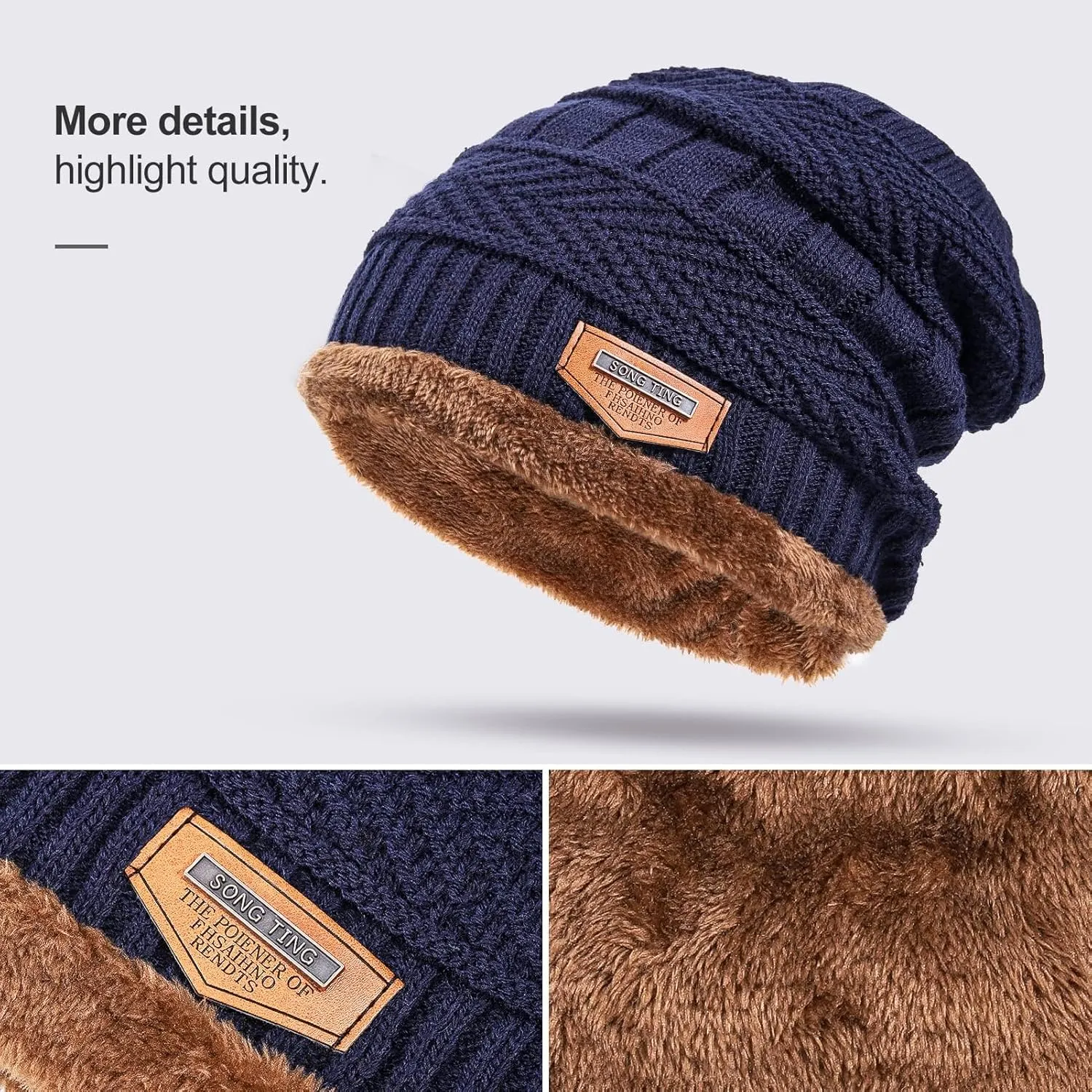 Winter Beanie Hat Scarf Set,Fleece Lined Warm Hat Neck Warmer,Thick Skull Cap Knit Beanie for Men Women