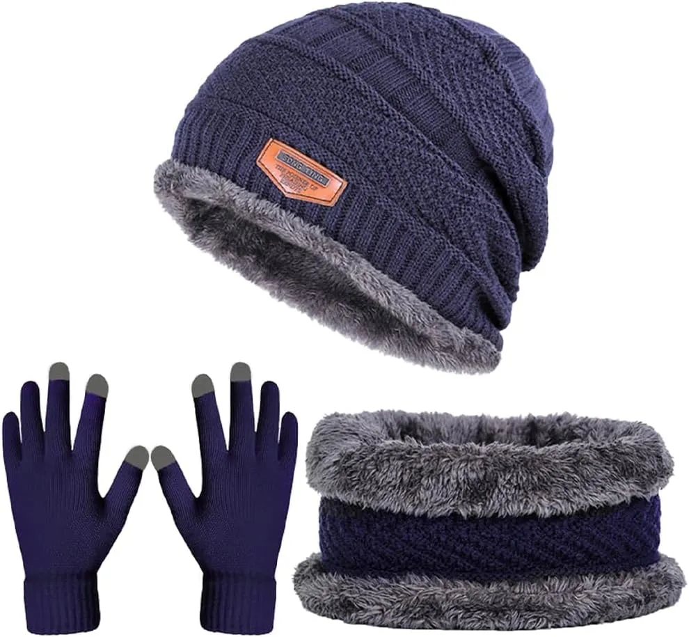 Winter Beanie Hat Scarf Set,Fleece Lined Warm Hat Neck Warmer,Thick Skull Cap Knit Beanie for Men Women