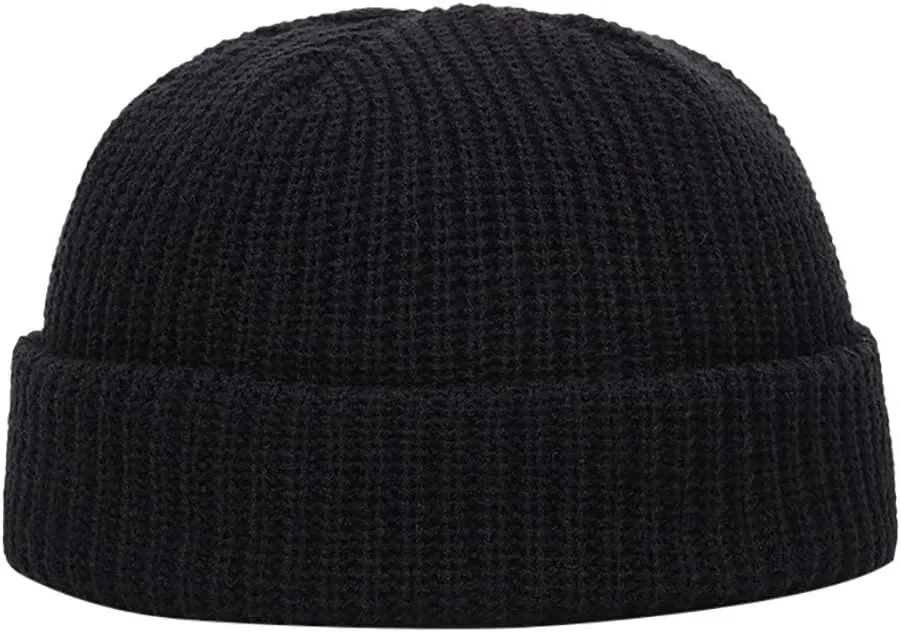Winter Trawler Watch Hat Knit Cuff Roll up Edge Cap Knit Cuff Short Fisherman Warm Hats for Men Women