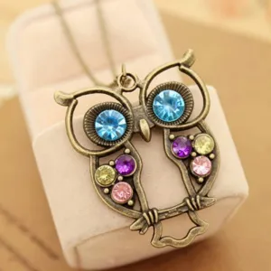Wisdom Vintage Hollow Owl Rhinestone Studded Necklace
