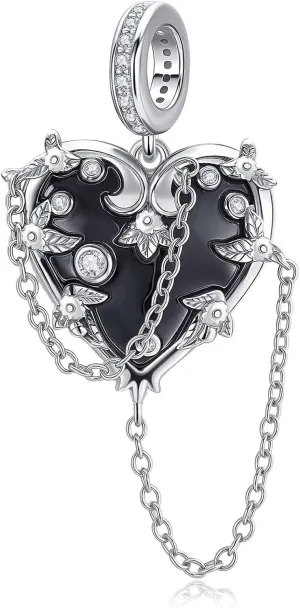 Witch Heart Charm Sterling Silver Heart Charm Witch Charms for Bracelet Jewelry for Women