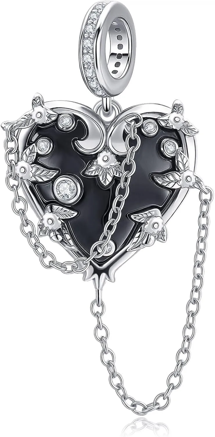 Witch Heart Charm Sterling Silver Heart Charm Witch Charms for Bracelet Jewelry for Women