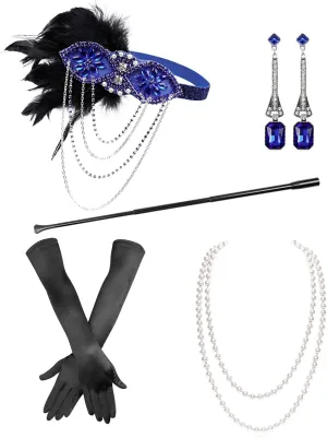 Women 1920s Accessories Set 20s Headband Pearl Necklace Gloves Bracelet Gatsby Costume Accessories Set