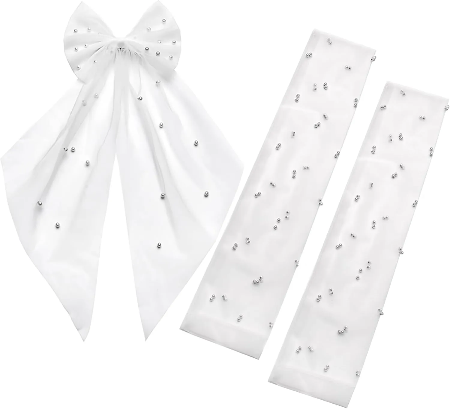 Women Bridal Bow Pearl Veil with gloves Bachelorette Party Veil Engagement Party Accessory