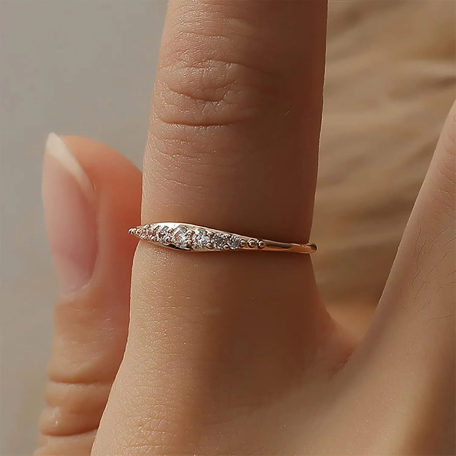 Women Inlaid Zircon Wedding Band Simulated Diamond Anniversary Ring Minimalist Engagement Ring Exquisite Jewelry