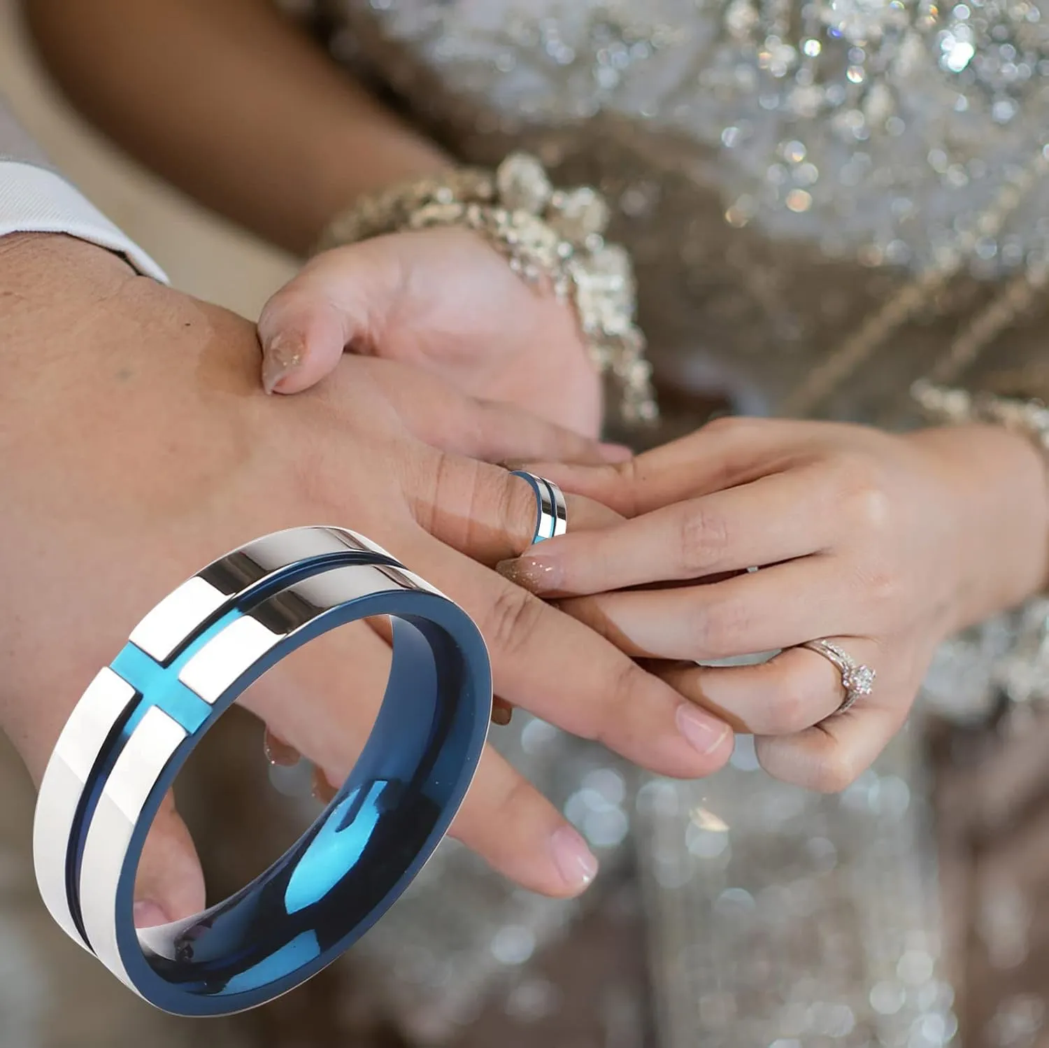 Women Men Titanium Steel Ring Wedding Band Anniversary Ring Eternal Ring Minimalist Design Rings Jewelry Gift (Blue, 11)