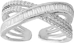 Women Promise Ring- Men Promise Band Crossing Rhinestone Ring Adjustable Open Ring for Women Diamond Wedding Ring Engagement Rings Wedding- Girl Mom Jewelry Gifts (Silver, One Size)