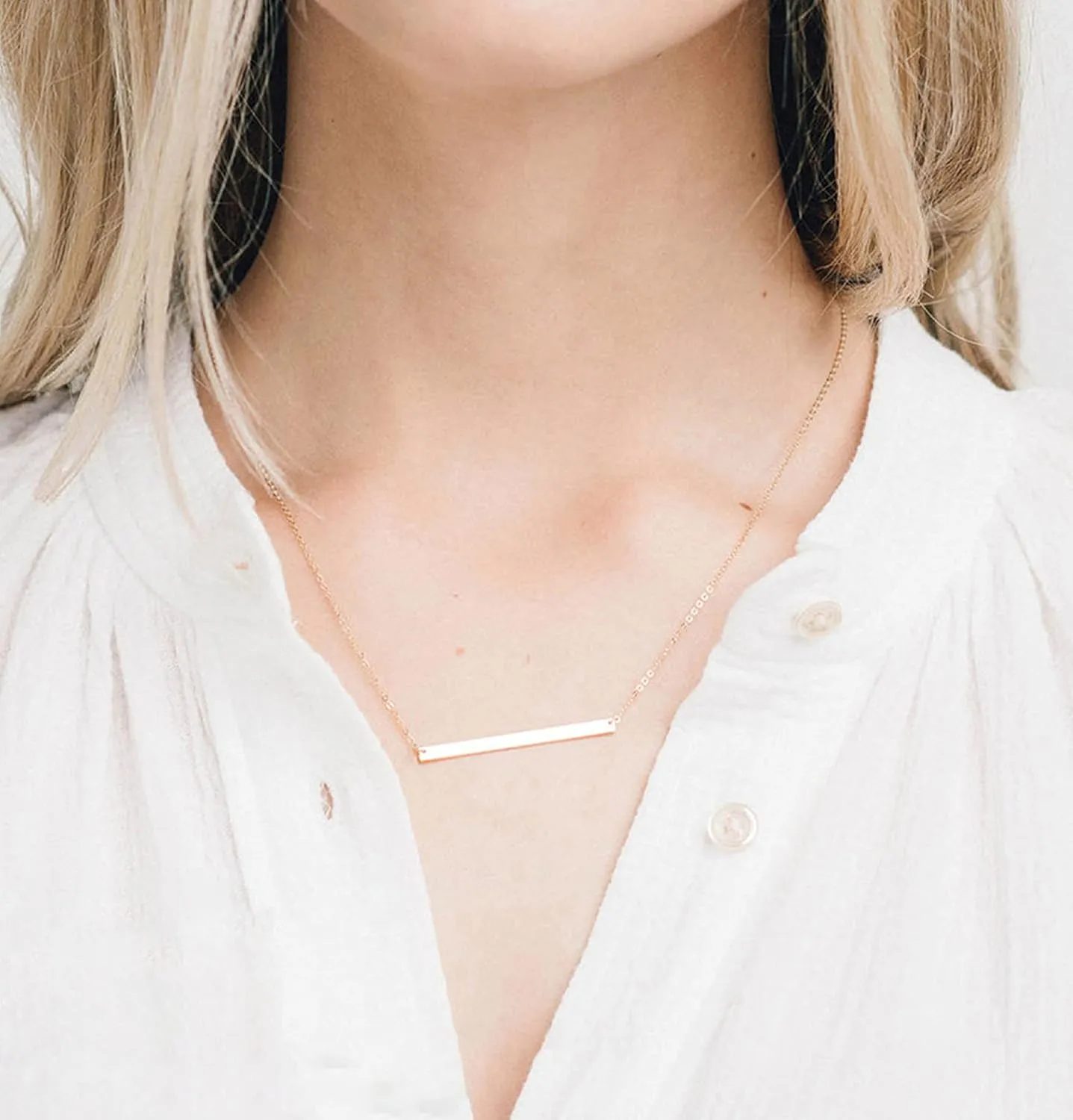 Women Simple Bar Pendant Necklace Dainty 18K Gold Necklace Rose Gold Plated Simple Design Solid Circle, Heart Choker Chain Silver Necklaces for Women