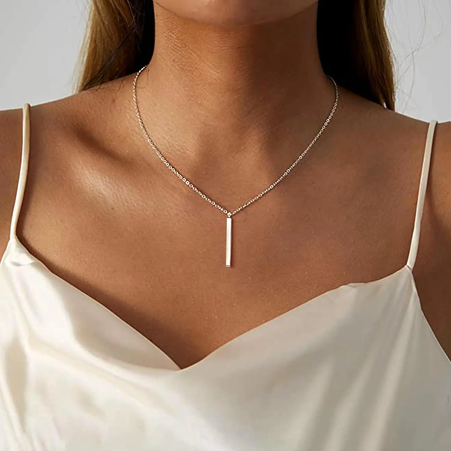 Women Simple Bar Pendant Necklace Dainty 18K Gold Necklace Rose Gold Plated Simple Design Solid Circle, Heart Choker Chain Silver Necklaces for Women