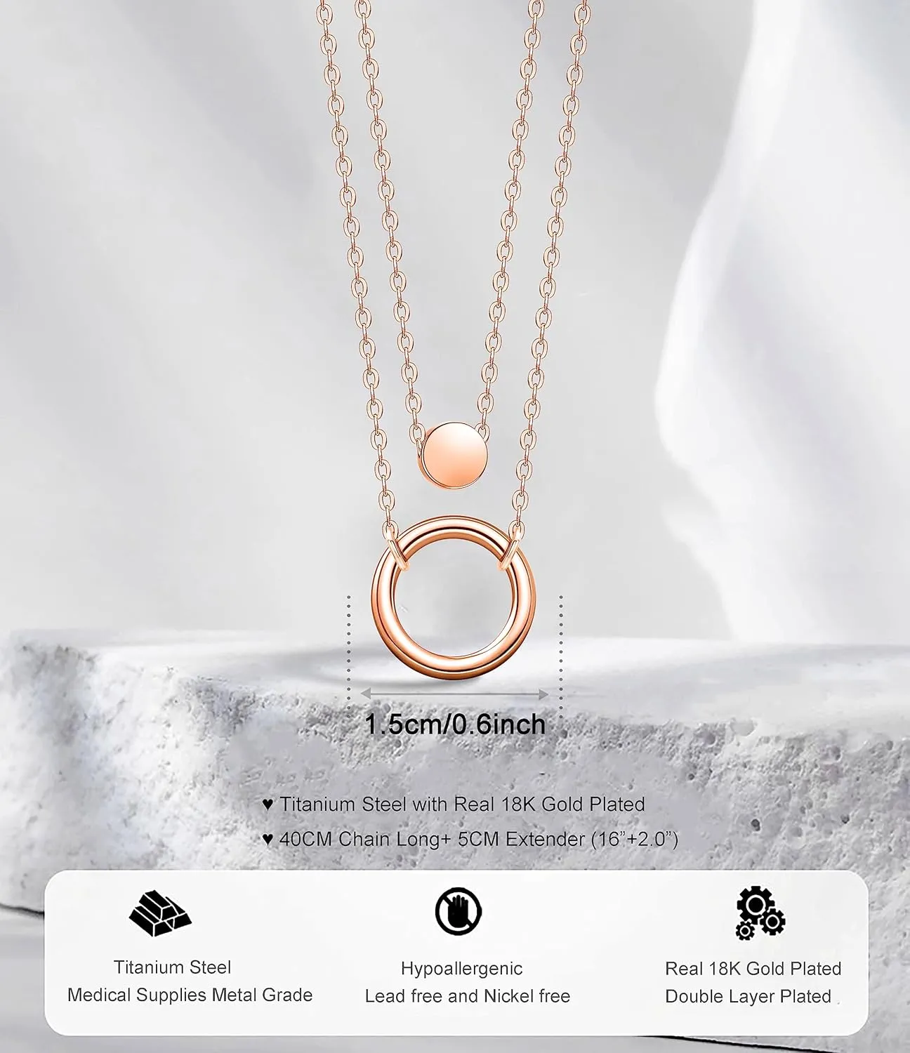 Women Simple Bar Pendant Necklace Dainty 18K Gold Necklace Rose Gold Plated Simple Design Solid Circle, Heart Choker Chain Silver Necklaces for Women