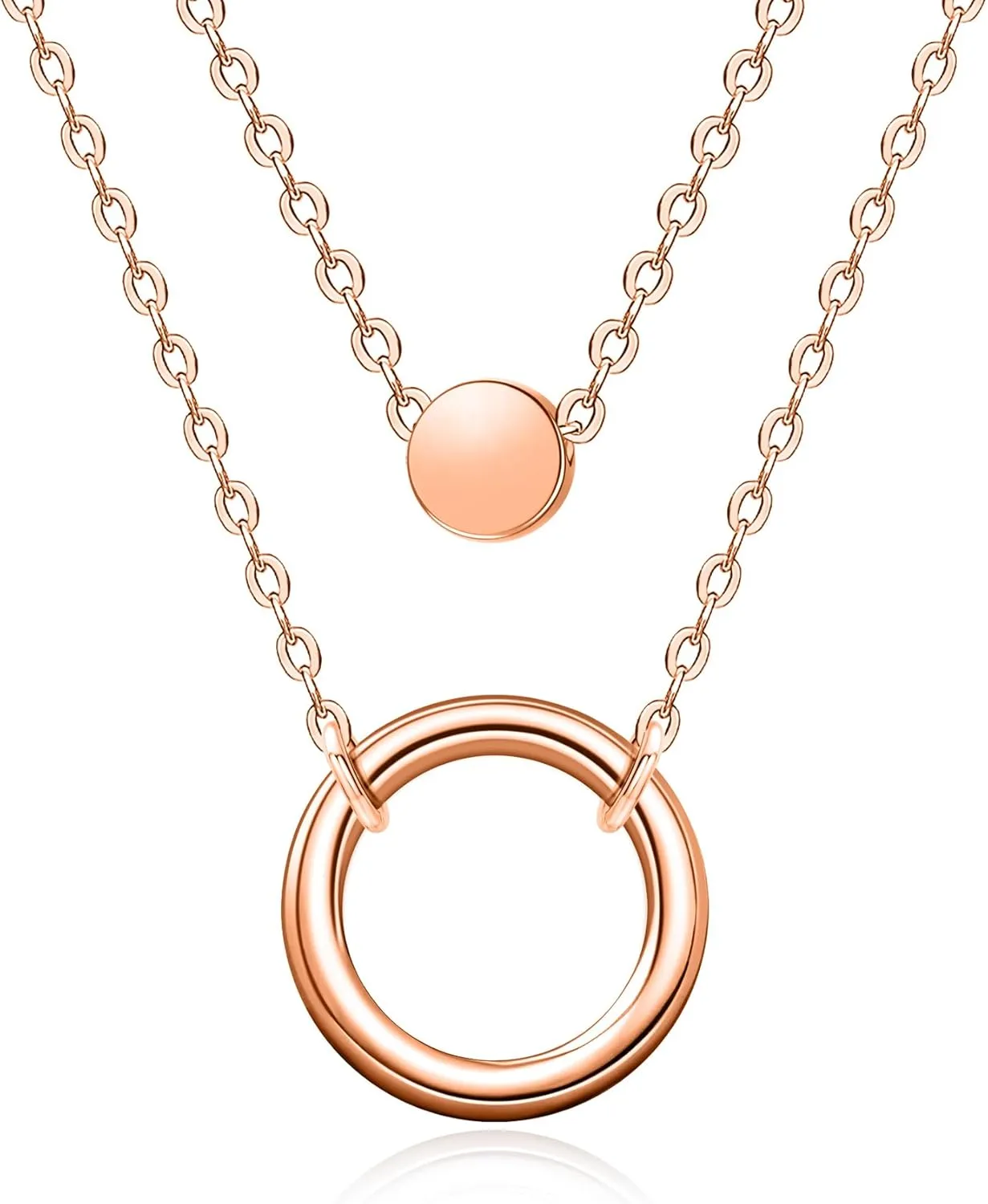 Women Simple Bar Pendant Necklace Dainty 18K Gold Necklace Rose Gold Plated Simple Design Solid Circle, Heart Choker Chain Silver Necklaces for Women