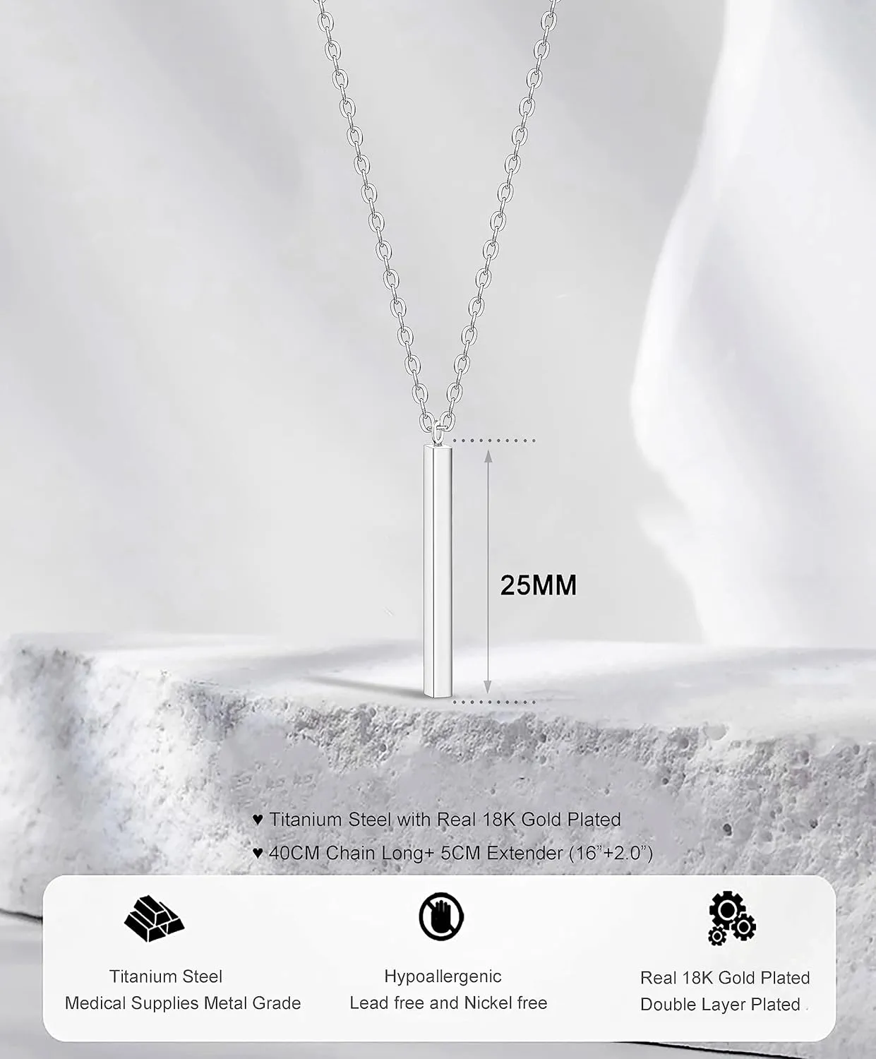 Women Simple Bar Pendant Necklace Dainty 18K Gold Necklace Rose Gold Plated Simple Design Solid Circle, Heart Choker Chain Silver Necklaces for Women
