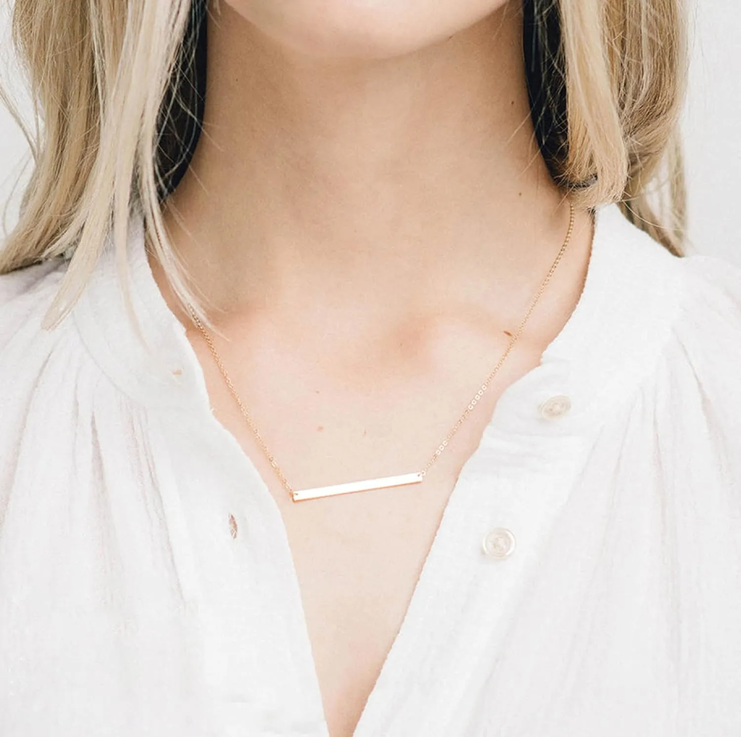 Women Simple Bar Pendant Necklace Dainty 18K Gold Necklace Rose Gold Plated Simple Design Solid Circle, Heart Choker Chain Silver Necklaces for Women