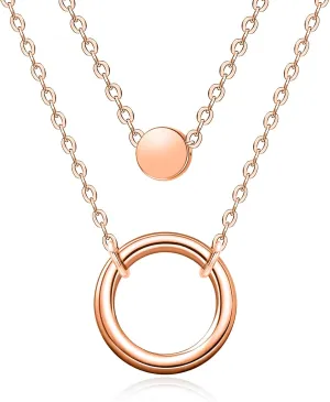 Women Simple Bar Pendant Necklace Dainty 18K Gold Necklace Rose Gold Plated Simple Design Solid Circle, Heart Choker Chain Silver Necklaces for Women