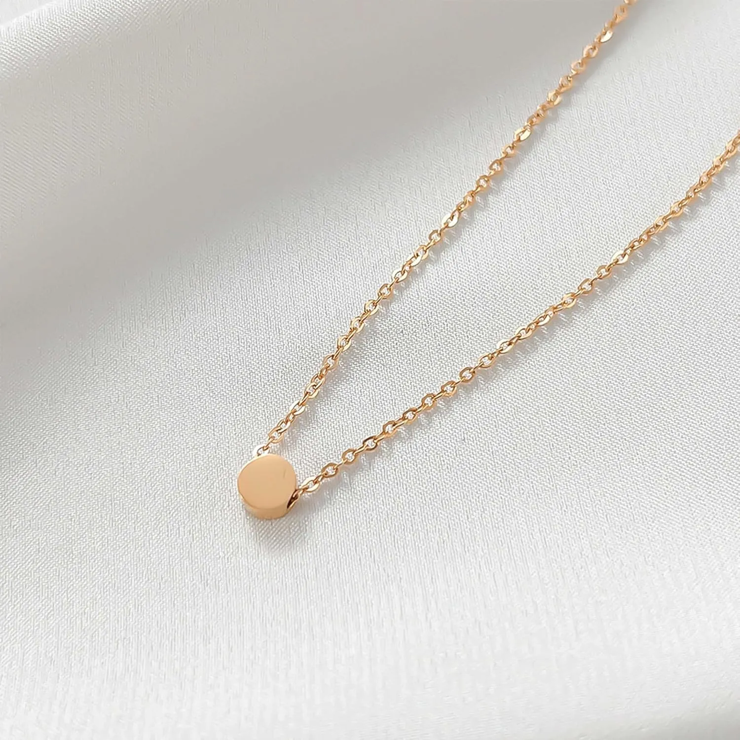 Women Simple Bar Pendant Necklace Dainty 18K Gold Necklace Rose Gold Plated Simple Design Solid Circle, Heart Choker Chain Silver Necklaces for Women