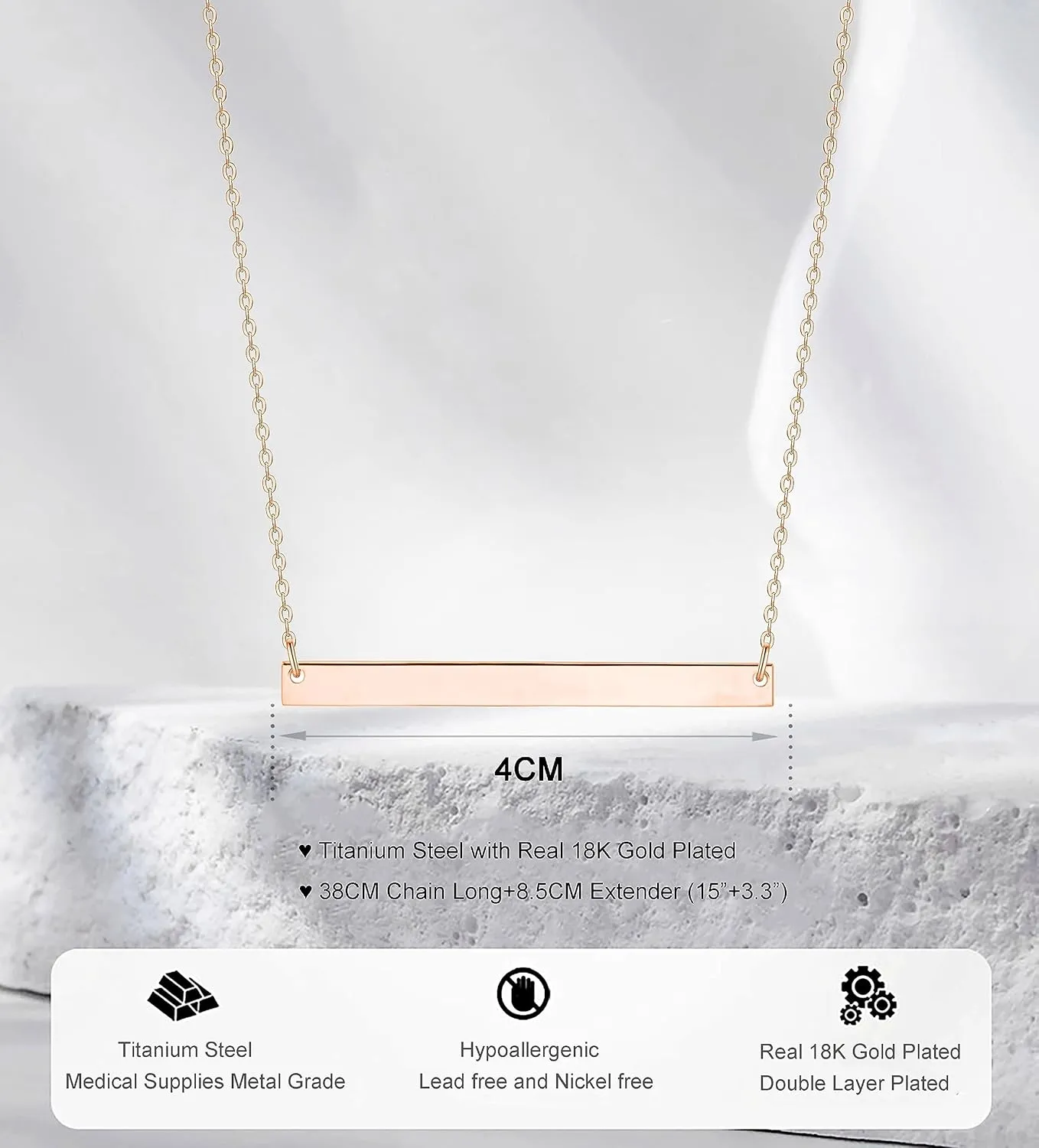 Women Simple Bar Pendant Necklace Dainty 18K Gold Necklace Rose Gold Plated Simple Design Solid Circle, Heart Choker Chain Silver Necklaces for Women