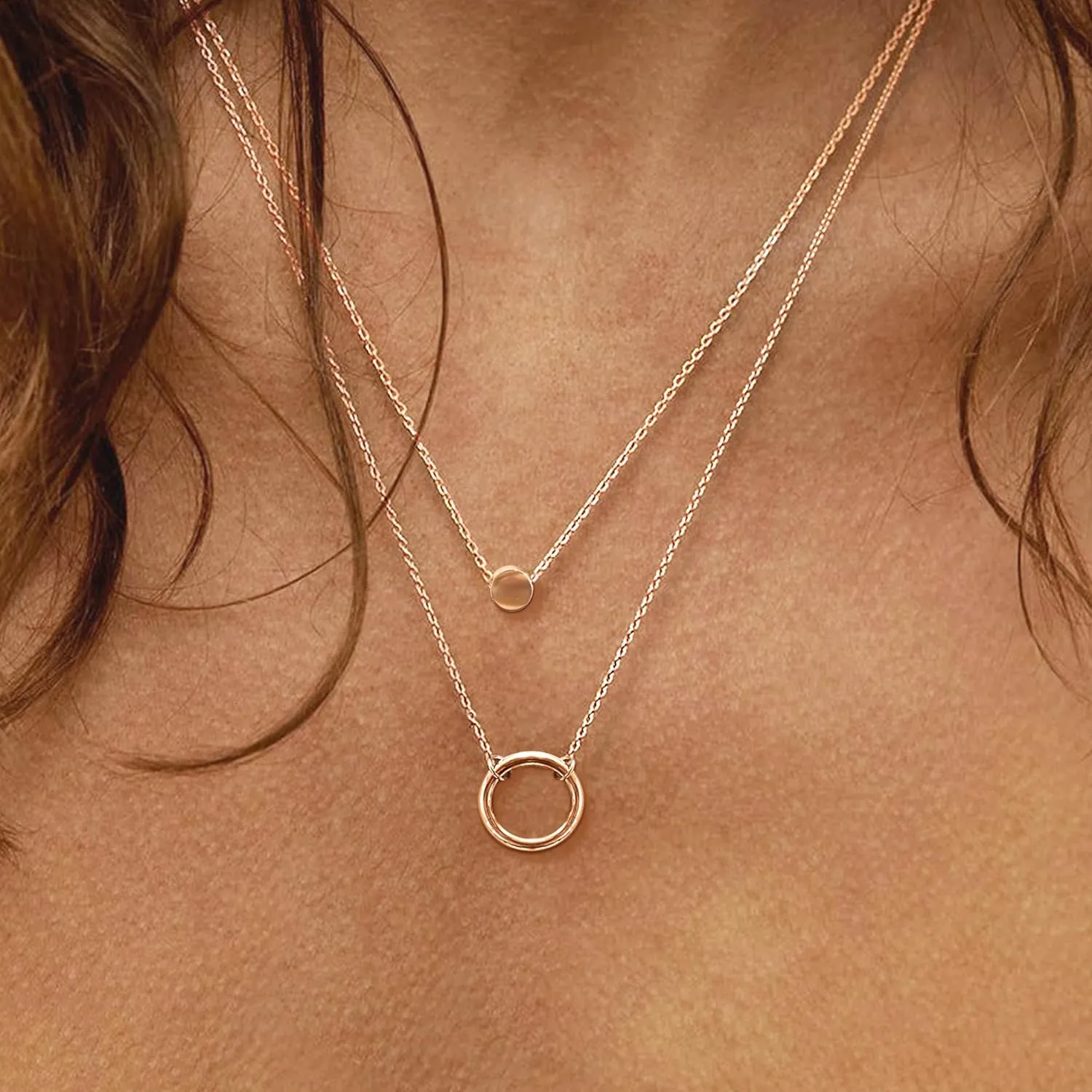 Women Simple Bar Pendant Necklace Dainty 18K Gold Necklace Rose Gold Plated Simple Design Solid Circle, Heart Choker Chain Silver Necklaces for Women